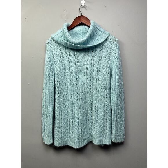 Jones New York Sport Mohair Blend Sweater Womens Medium‎ Blue Cable Turtleneck - Picture 1 of 7